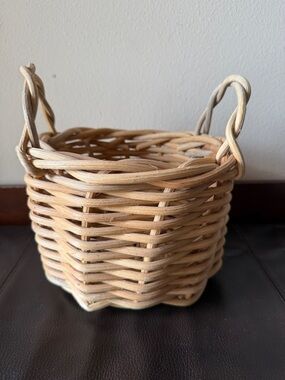 Vintage Hand-Woven Rattan Round Basket Made in the Philippines